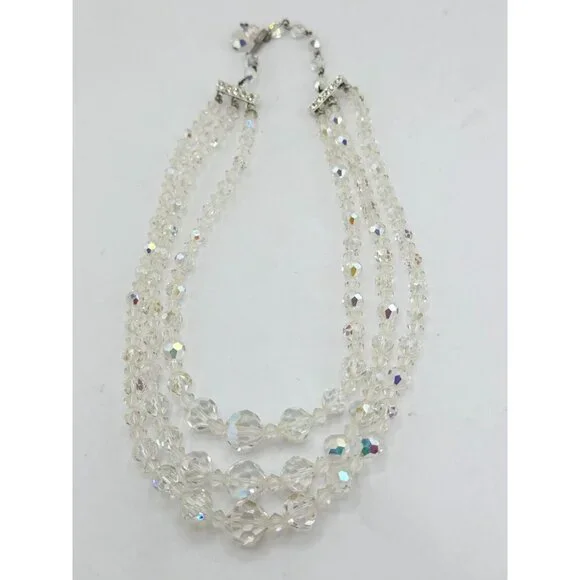 Vintage faceted crystal three strand necklace - Picture 5 of 5